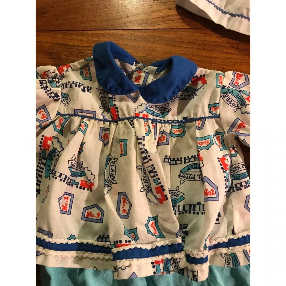 Vintage Baby or Doll Clothes Sailor Dress, Train Top, Turquoise Pants - 6 Months